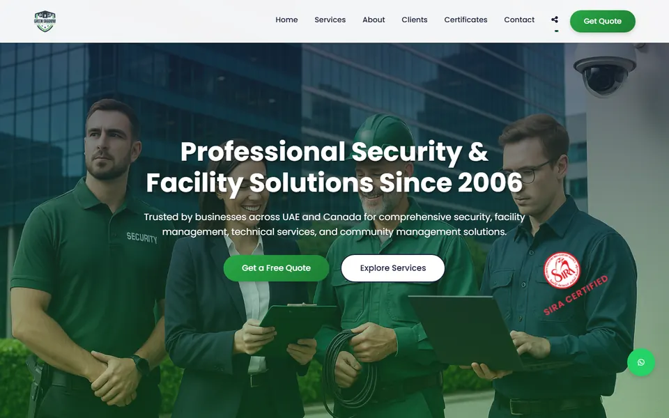 Homepage preview of the GreenShadow security and facilities website